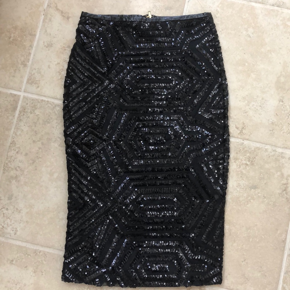 Black sequin knee length skirt